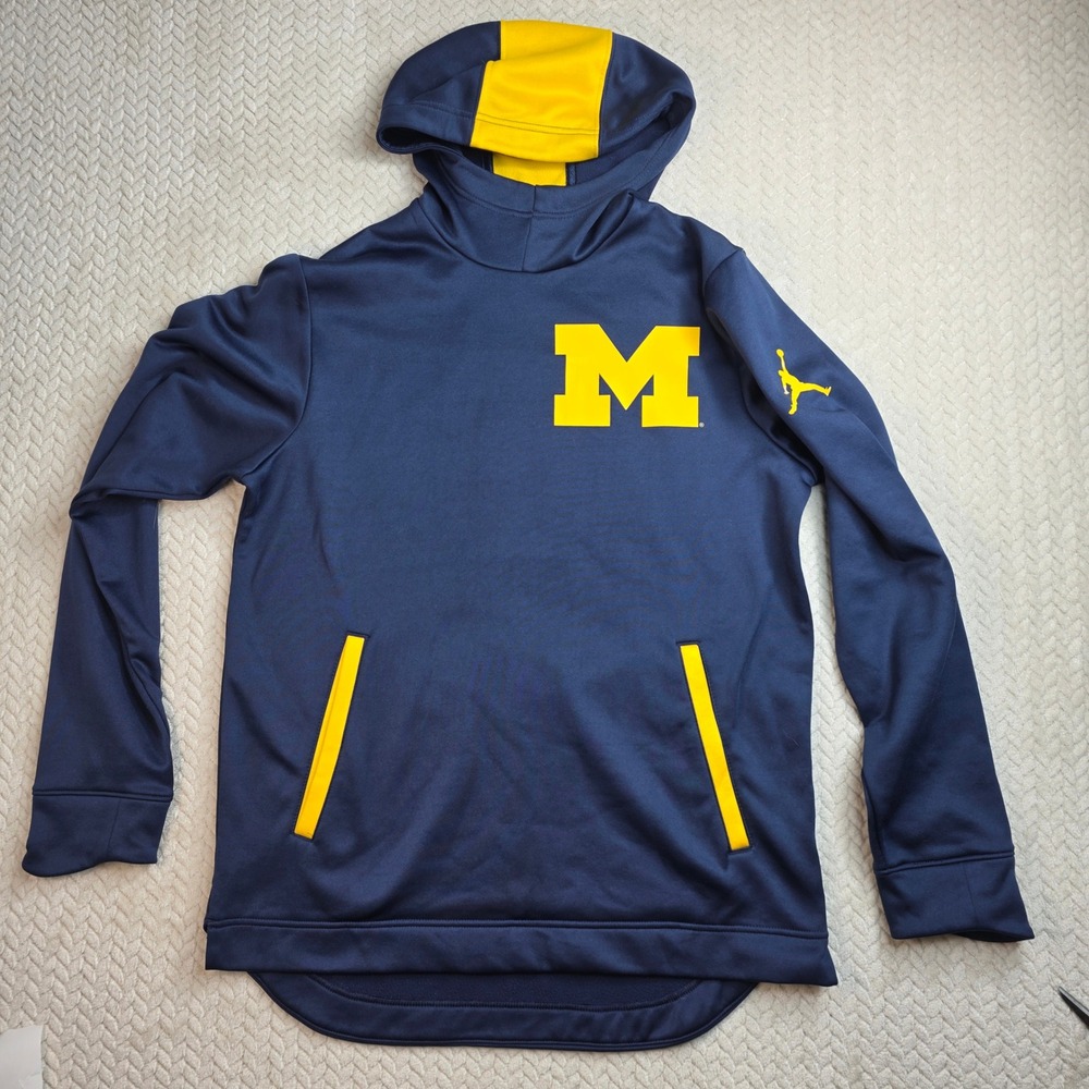 Jordan Michigan Wolverines Therma-FIT Hoodie Mens Medium Navy Blue Jumpman 1182